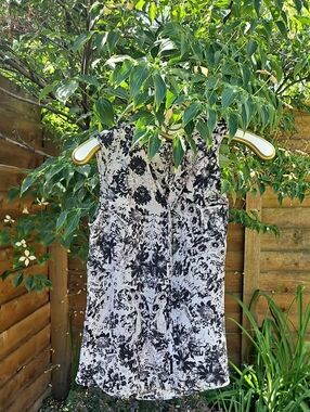Rebecca Taylor Black and White Floral Sleeveless Tunic